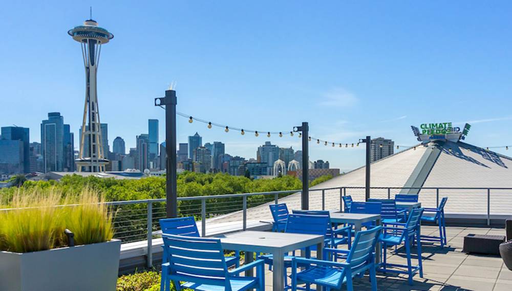 Essex Expo Apartments Rooftop Terrace with Space Needle
