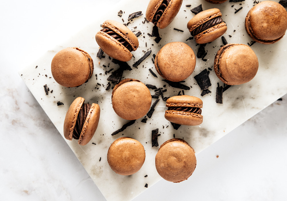 Pumpkin Butter and Dark Chocolate Ganache Macarons