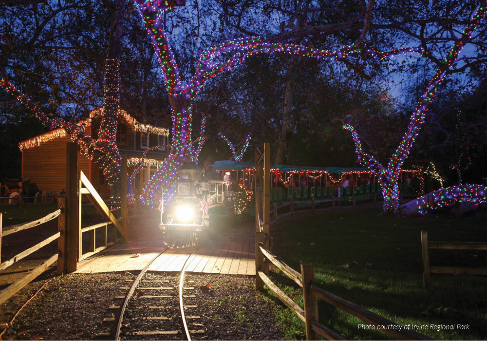Irvine Regional Park's Santa's Village at dusk.