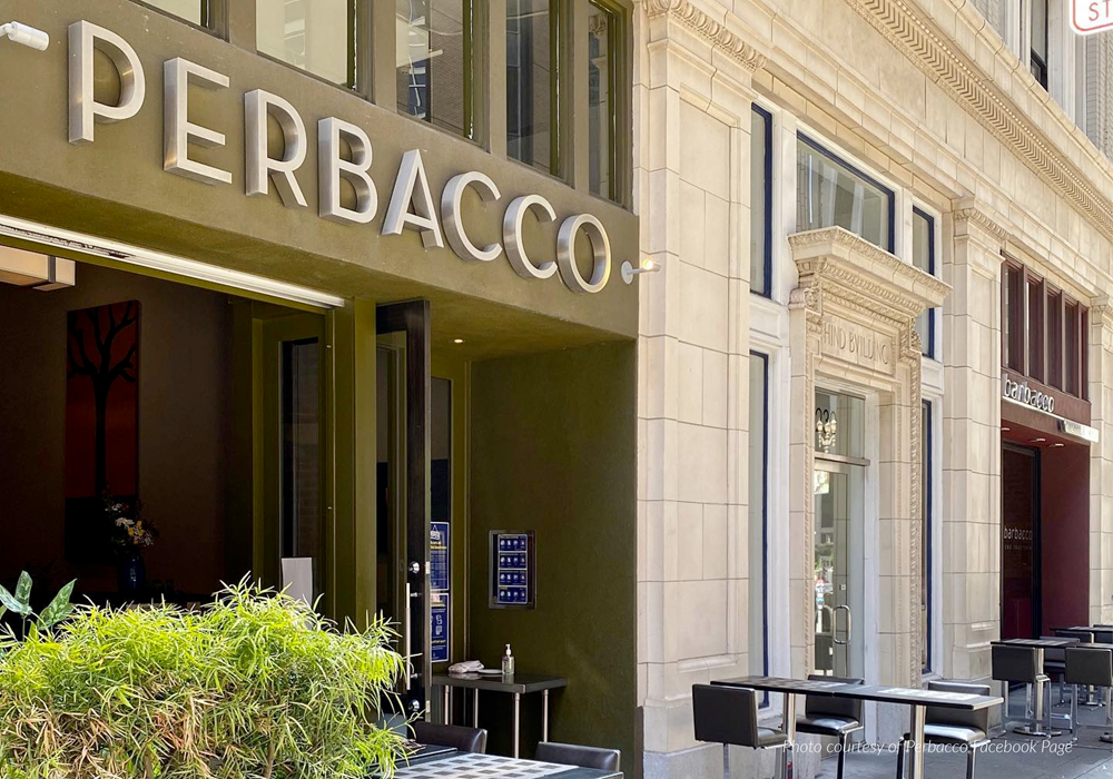 Exterior of Perbacco restaurant in San Francisco.