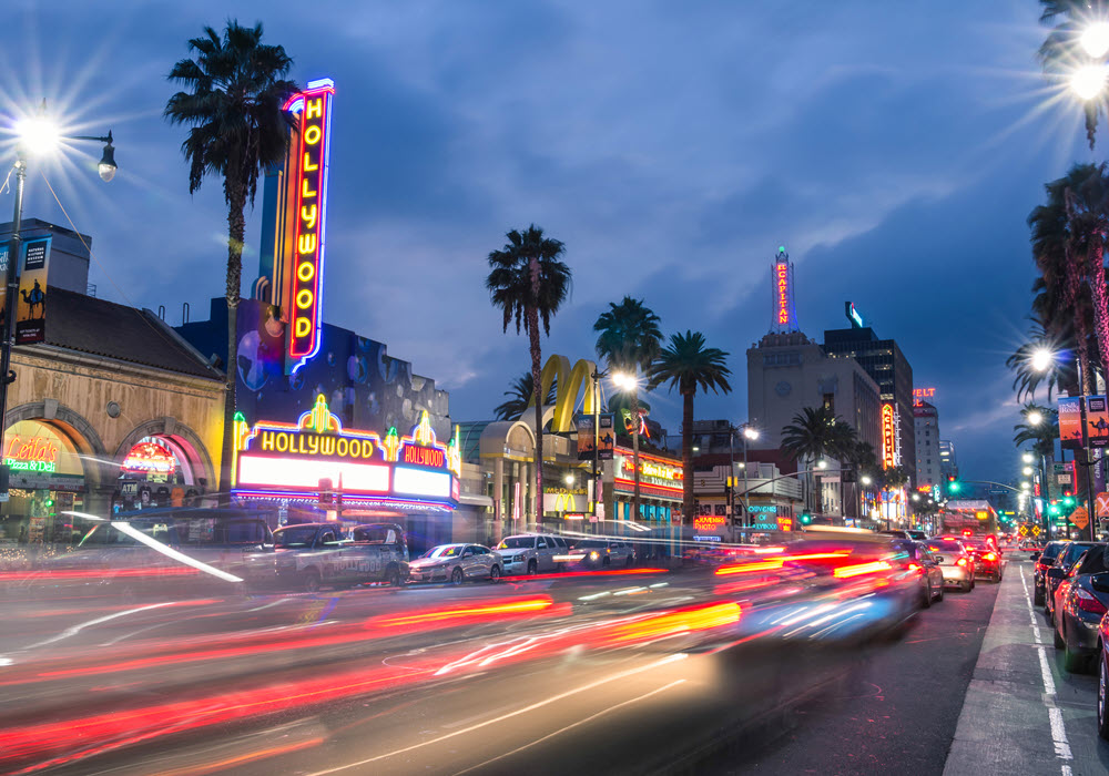 Hollywood & Vine at dusk.