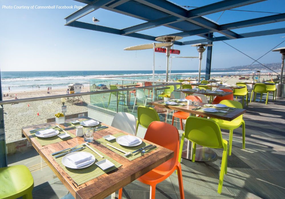 Beachside patio of waterfront restaurant Cannonball.